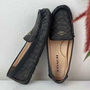 Coach Marley Driver Black Grey Logo Patterned Loafers
